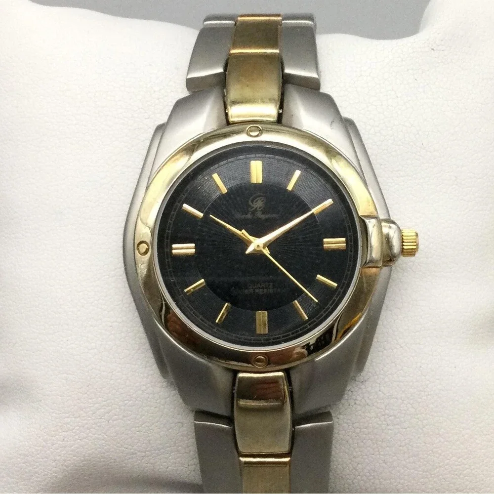 Charles Raymond Classic Mens Watch 38mm Black Dial Two Tone New Battery 8.5